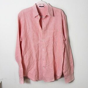 Tahari Linen Cotton Blend Striped orange white button down shirt size M